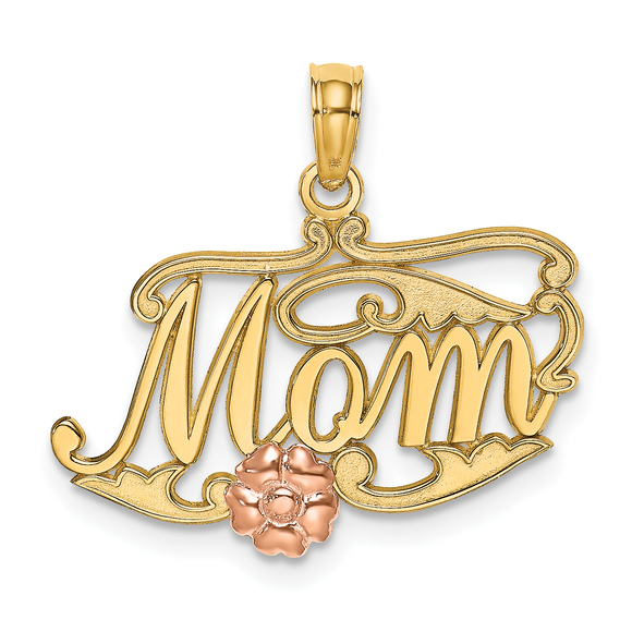 10k Two Tone MOM Script withFlower Charm